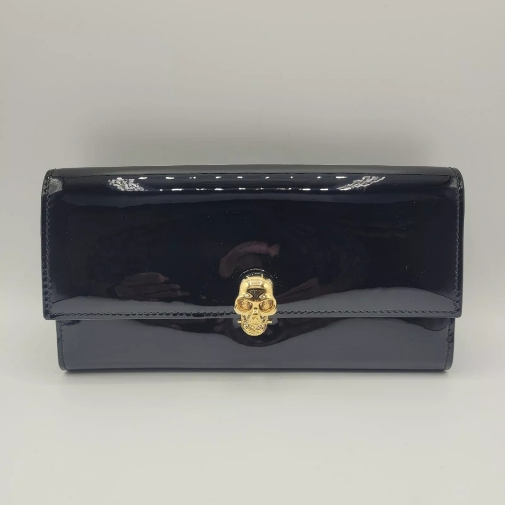 ALEXANDER McQUEEN Black Patent Leather Continental Wallet, NWT